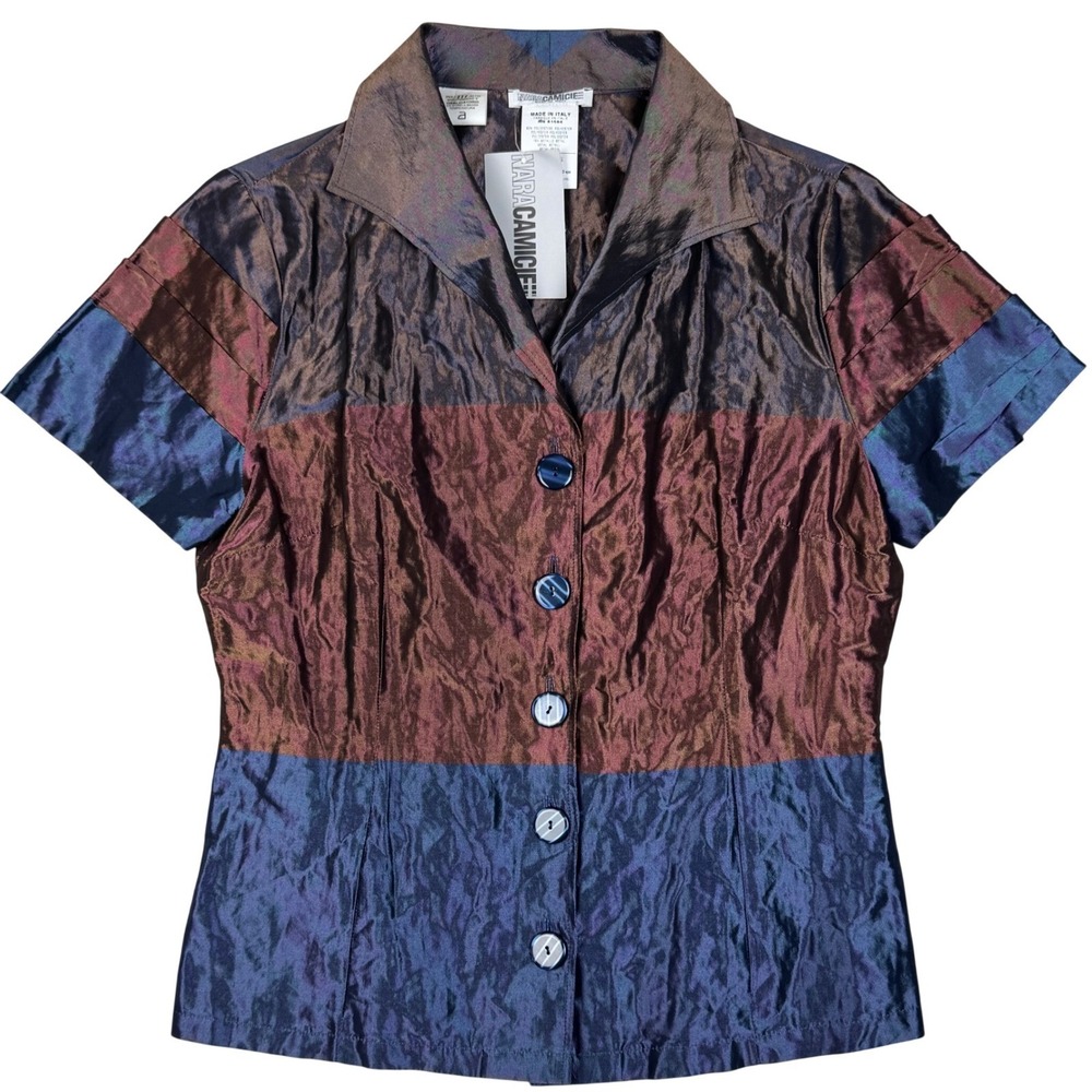 NEW Nara Camicie Shirt Blouse Women III Multi Iridescent Crinkle Metallic Italy